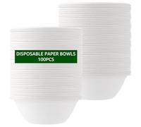 FWEEK 100 Bols Jetables 750 ml, Bols à Soupe en Bagasse de Canne à Sucre, Compostables et Résistants (100 pièces), Pour Fêtes, Pique-nique, Usage Alimentaire, Blanc