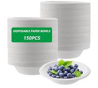 FWEEK 150 Pièces Bol Jetable 500ml Soupe, Bols Jetables Bagasse de Canne à Sucre, Bols Jetables 500 ml, Compostable pour Fête Mariage Pique-nique, Blanc