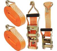 FWEEK 2 Pièces Sangle à Cliquet 3000kg 6m, Sangle Cliquet de Levage avec Crochets, Sangle 50 mm Heavy Duty pour Camions, Voitures, Motos - Orange