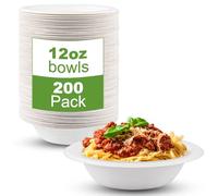 FWEEK 200 Pcs Bols Jetables 350ml, Bols en Fibre de Canne à Sucre Naturelle, Bol en Papier Robuste pour Salade et Pique-Nique, Vaisselle sans Plastique
