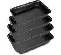 FWEEK 4 Pièces Plat Four Antiadhésif, 3 Tailles de Moules en Acier Carbone, Plat Four Rectangulaire Sans PFOA, Plaque Four Antiadhésive pour Rôtir, Cuire au Four, Servir, Noir