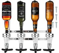 FWEEK Bar Mural avec doseur de Bar, Support Bouteille Bar 4 Bouteilles Ajustable en Alliage d'aluminium, Distributeur de Shots 30ml pour Whisky vin Champagne