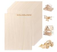 FWEEK Lot de 10 contreplaqué 2mm, 400 x 300 mm planche bois, panneau contre-plaqué A3, panneau bois, feuilles de contreplaqué de tilleul, feuilles parfaites pour le travail du bois