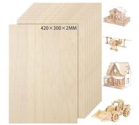 FWEEK Lot de 10 plaques de contreplaqué A3 de 2 mm, 420 x 300 mm, plaque contreplaqué 2mm, panneaux de contreplaqué A3, feuilles parfaites pour le travail du bois, le travail du laser, le modélis