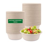 FWEEK Lot de 150 Bol Jetable 500ml en Bagasse de Canne à Sucre, Assiette Soupe Jetable, Assiette Jetable Bol Barquette à Soupe Jetable, Biodégradable et Compostable