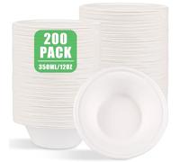 FWEEK Lot de 200 Bol Jetable, 350 ml Bols à Soupe Jetables, Bol a Soupe Jetable, en Canne à Sucre Bagasse, Biodégradables & Compostable Pour Fête, Mariage, Pique-Nique