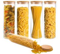 FWEEK Lot de 5 bocaux de conservation en verre avec couvercle, 2 l, avec couvercles en bambou, pour céréales, noix, farine, cornflakes