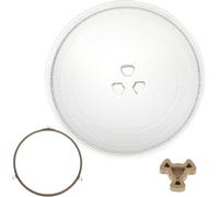 FWEEK Plateau Micro Onde Universel 31,5cm, Plateau Tournant en Verre Renforcé avec 3 Fixations, Set Complet avec Anneau et Support pour Remplacer la Plaque Tournante Micro-Ondes