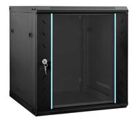 FWIKDUN Armoire réseau murale en acier noir 60 x 45 x 65 cm avec stockage, verre de sécurité trempé et design industriel