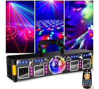 Fwiull 6-en-1 Jeux de Lumière Soiree Professionnel avec Télécommande, Effets RGB UV avec Stroboscope Doré, Contrôle DMX et Sonore, Lampe de Scène pour Fête, DJ, Club, Halloween, Noël