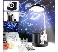 Fwiull Lampe de Bureau Enfant,Lampe de Chevet avec Projecteur Ciel Etoile Lampe de Table D'étude PorteStylo,Lampe de Table Sans Fil LED Rechargeable Dimmable 3 Niveaux de Luminosité pour Enfants