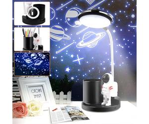 Fwiull Lampe de Bureau Enfant,Lampe de Chevet avec Projecteur Ciel Etoile Lampe de Table D'étude PorteStylo,Lampe de Table Sans Fil LED Rechargeable Dimmable 3 Niveaux de Luminosité pour Enfants