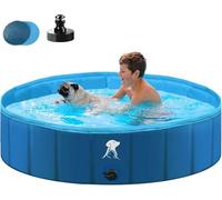 Fwiull - Piscine pour Grands Chiens et Petits Chiens - Pataugeoire Pliable et transportable - 160 x 30 cm - Stable et antidérapante - pour Animaux de Compagnie, Enfants - Bleu