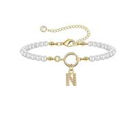 FWJUNHUYC Bracelet en perles d'imitation avec pendentif en forme de lettre anglaise - Style simple - Ornement à la main, Cuivre, Calcédoine