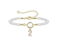 FWJUNHUYC Bracelet en perles d'imitation avec pendentif en forme de lettre anglaise - Style simple - Ornement à la main, Cuivre, Calcédoine