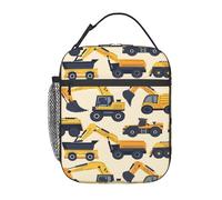 FWJZDSP Boîte à lunch isotherme pour enfants, motif camions de chantier, réutilisable, idéale pour l'école, le bureau, le travail, les pique-niques et les voyages.
