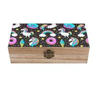 FWJZDSP Boîtes à bijoux et organisateurs en bois colorés en forme de licorne et de donuts, avec couvercle à charnière et fermoir frontal. Coffret à trésors pour cadeaux et décoration intérieure.