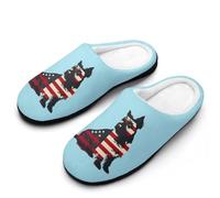 FWJZDSP Chaussons en coton pour homme, motif patriotique du 4 juillet, motif chien écossais, bout fermé, antidérapants, légers, pour l'intérieur et l'extérieur