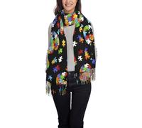 FWJZDSP Écharpe légère en cachemire à franges, motif cœur et pièces de puzzle, pour la sensibilisation à l'autisme. Idéale pour l'automne et l'hiver.