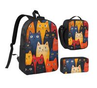 FWJZDSP Ensemble sac à dos élé à motif chat avec boîte à lunch et étui, idéal pour la course à pied. Cadeau parfait pour les passionnés de course à pied.