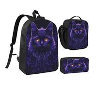 FWJZDSP Ensemble sac à dos élé à motif chat avec boîte à lunch et étui pour pique-nique/randonnée
