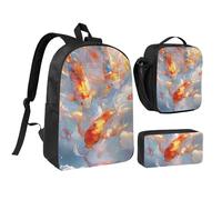 FWJZDSP Ensemble sac à dos élé à motif de poisson avec boîte à lunch et étui, idéal pour les amateurs de montagne. Cadeau parfait pour les alpinistes.