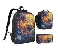 FWJZDSP Ensemble sac à dos portable à motif de poisson avec boîte à lunch et étui pour pique-nique/sortie unisexe