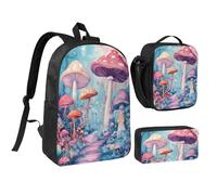FWJZDSP Ensemble sac à dos portable unisexe à motif de champignons colorés avec boîte à lunch et étui pour pique-nique/sortie