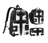 FWJZDSP Ensemble sac à dos pratique à imprimé croix, élé et raffiné, avec boîte à lunch et étui, pour hommes et alpinistes.