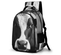 FWJZDSP Grand sac à dos pour ordinateur portable, imperméable, réglable, motif tête de vache noire et blanche, sac de voyage respirant et extensible pour homme et femme, sac à dos portable avec poche