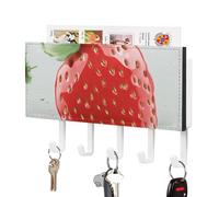 FWJZDSP Joli porte-clés mural en forme de fraise, avec 5 crochets adhésifs, sans perçage. Idéal pour l'entrée, le couloir, le salon ou le vestibule.
