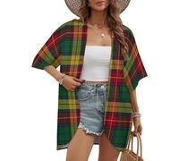 FWJZDSP Kimono de Plage décontracté à Manches Courtes, Coupe Ample, Style Tartan Old Scotsman Clan Buchanan, Chemisier Ouvert sur Le Devant.