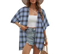 FWJZDSP Kimono de Plage décontracté à Manches Courtes en Tartan Clan Bell, Coupe Ample, Chemisier Ouvert sur Le Devant