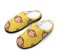 FWJZDSP Pantoufles confortables pour homme, en mousse à mémoire de forme, jaunes, à motif singe, en coton léger, pour l'intérieur et l'extérieur.