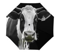 FWJZDSP Parapluie de voyage coupe-vent, motif tête de vache amusante, noir et blanc et branches. Compact, léger et portable, il se glisse facilement dans une voiture ou un sac à dos.