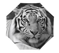 FWJZDSP Parapluie de voyage coupe-vent, motif tigre noir et blanc et branches, compact, léger et portable, automatique, pour la pluie, à glisser dans la voiture ou à emporter en sac à dos.