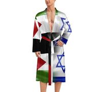 FWJZDSP Peignoir léger à manches longues pour homme avec drapeau d'Israël et de la Palestine, longueur genou, vêtements de détente avec ceinture