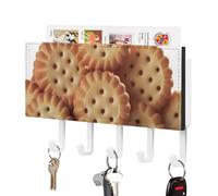 FWJZDSP Porte-clés mural autocollant en cuir avec motif biscuits et chips, grand porte-clés décoratif à 5 crochets, idéal pour le salon, la cuisine ou le bureau.