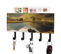 FWJZDSP Porte-clés mural autocollant en cuir, style noir, inspiré du parc national du Lake District. Grand porte-clés décoratif à 5 crochets, idéal pour le salon ou le bureau.