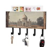 FWJZDSP Porte-clés mural décoratif inspiré d'un site historique, en cuir autocollant, avec 5 crochets décoratifs, style noir.