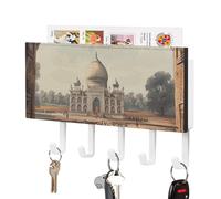 FWJZDSP Porte-clés mural décoratif inspiré d'un site historique, en cuir autocollant, avec 5 crochets décoratifs, idéal pour le salon ou le bureau (style blanc).