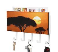 FWJZDSP Porte-clés mural décoratif Sunset African Savanna, avec 5 crochets adhésifs, sans perçage. Idéal pour l'entrée, le couloir, le salon ou le vestibule.