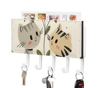 FWJZDSP Porte-clés mural Draw Two Cats avec 5 crochets adhésifs, sans perçage, idéal pour l'entrée, le couloir, le salon ou le vestibule.