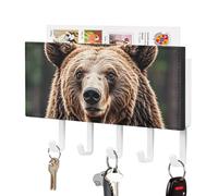 FWJZDSP Porte-clés mural Lodge Bear Deer avec 5 crochets adhésifs, sans perçage, idéal pour l'entrée, le couloir, le salon ou le vestibule.