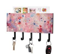 FWJZDSP Porte-clés mural rouge et pêche clair, auto-adhésif, en cuir, avec 5 crochets décoratifs, style noir.