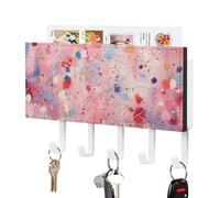 FWJZDSP Porte-clés mural rouge et pêche clair, auto-adhésif, en cuir, avec 5 crochets décoratifs, style blanc.