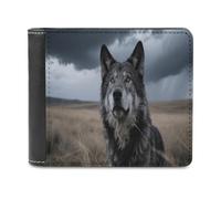 FWJZDSP Portefeuille en Cuir Wolf, Portefeuille Fin à Deux Volets, Porte-Cartes de crédit, Portefeuille à Rabat Tendance pour Adulte, Portefeuille de Poche Avant