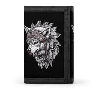 FWJZDSP Portefeuille Fin à Trois Volets avec Porte-Monnaie et Porte-Cartes, Style Loup indigène d'Inde, avec Porte-clés, pour Hommes et Femmes