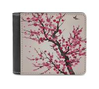 FWJZDSP Portefeuille Homme Blooming Cherry Tree, Grand Format, en Cuir, Fin, avec Porte-Cartes et fenêtre pour Carte d'identité, idéal au Quotidien.