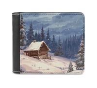 FWJZDSP Portefeuille Homme Cabin in The Woods, Grande capacité, en Cuir, Fin, avec Porte-Cartes et fenêtre pour Carte d'identité, idéal au Quotidien.